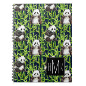 Panda met Bamboe Waterverf Patroon | Monogram Notitieboek (Voorkant)