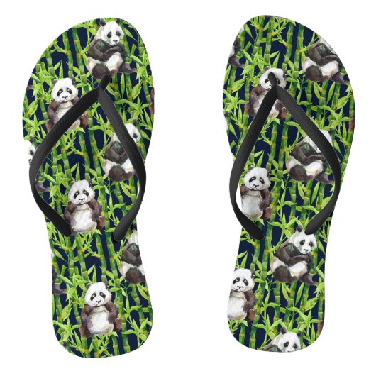 Panda met Bamboe Waterverf Patroon Teenslippers (Voetbed)