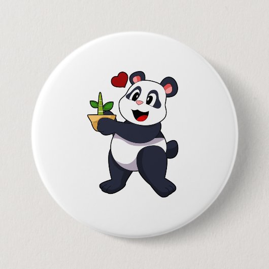 Panda met Bamboevloer Ronde Button 7,6 Cm (Voorkant)