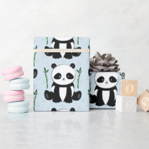 Panda met Bamboo Pattern Blue Cadeaupapier