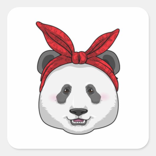 Panda met Bandana Vierkante Sticker (Voorkant)