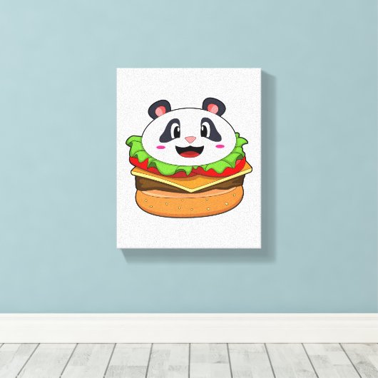 Panda met Burger Canvas Afdruk (Insitu (Houten vloer))