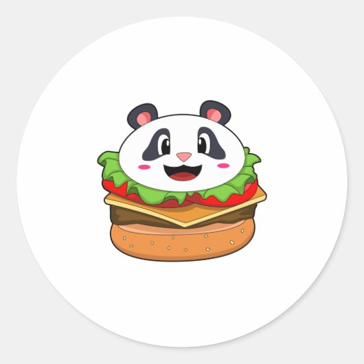 Panda met Burger Ronde Sticker (Voorkant)