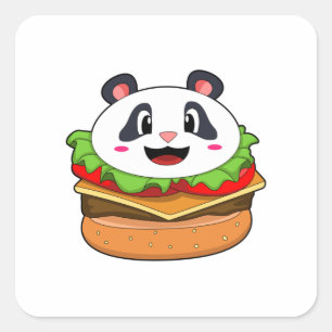 Panda met Burger Vierkante Sticker