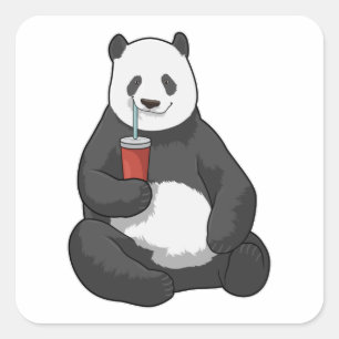 Panda met Drink Vierkante Sticker