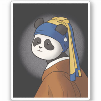 Panda met een Parel Oorbel Vermeer Grappig Sticker
