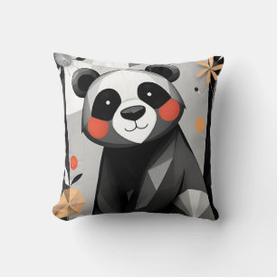 Panda met geometrische stijl en speelse bloemen kussen