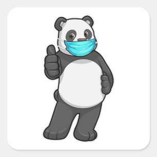 Panda met gezichtsmasker vierkante sticker