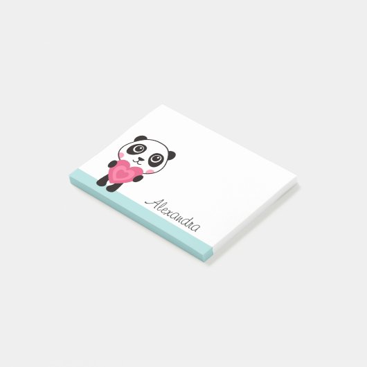 Panda met hartgepersonaliseerde naam post-it® notes (Schuin)