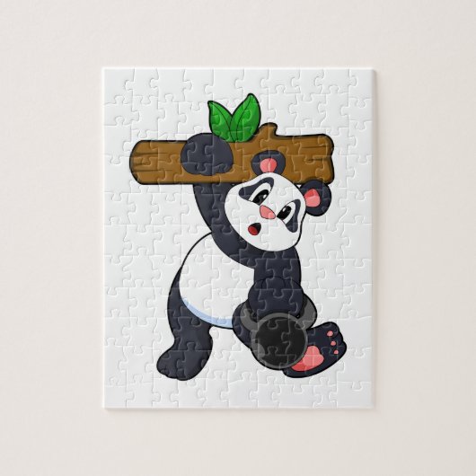 Panda met hout op sterktetraining legpuzzel (Verticaal)