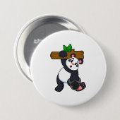 Panda met hout op sterktetraining ronde button 7,6 cm (Voorkant /achterkant)
