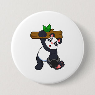 Panda met hout op sterktetraining ronde button 7,6 cm