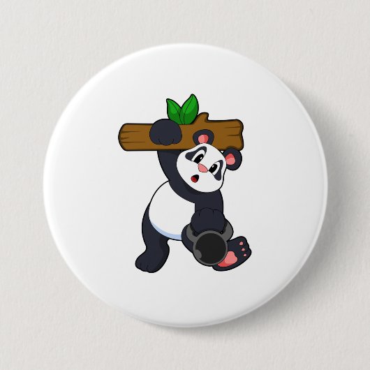Panda met hout op sterktetraining ronde button 7,6 cm (Voorkant)