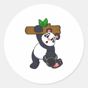 Panda met hout op sterktetraining ronde sticker