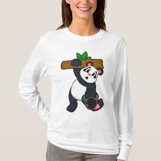 Panda met hout op sterktetraining t-shirt (Voorkant)