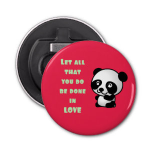 Panda met Inspirerend liefdescitaat Button Flesopener