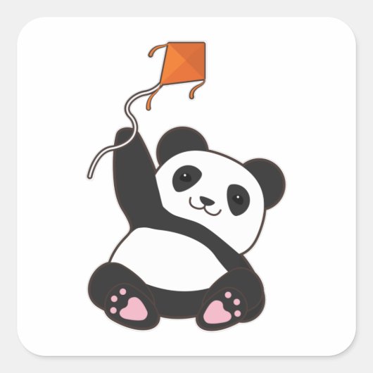 Panda met Kite Vierkante Sticker (Voorkant)