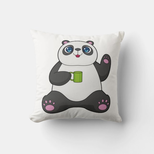 Panda met koffie-mok kussen (Voorkant)
