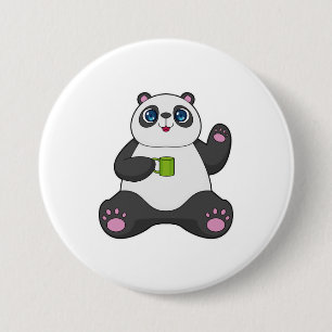 Panda met koffie-mok ronde button 7,6 cm