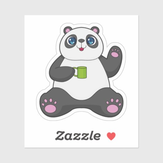 Panda met koffie-mok sticker (Vel)