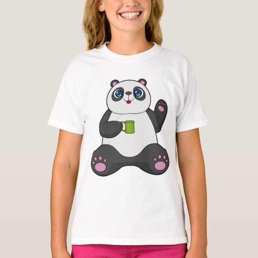 Panda met koffie-mok t-shirt (Voorkant)