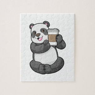 Panda met koffie om te gaan legpuzzel