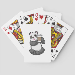 Panda met koffie om te gaan pokerkaarten