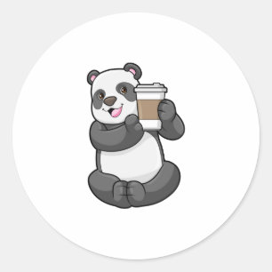 Panda met koffie om te gaan ronde sticker