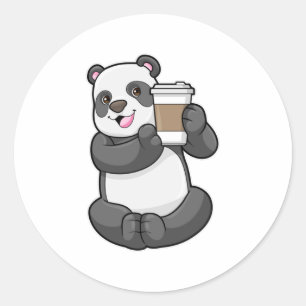Panda met koffie om te gaan ronde sticker