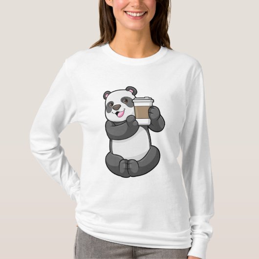 Panda met koffie om te gaan t-shirt (Voorkant)