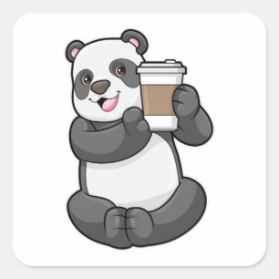 Panda met koffie om te gaan vierkante sticker