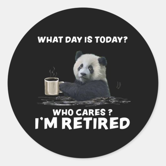 Panda met koffie: wat is vandaag de dag de dag die ronde sticker (Voorkant)
