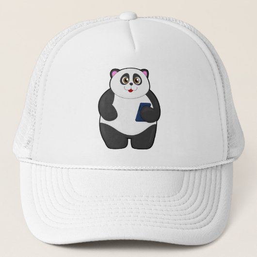 Panda met mobiele telefoon trucker pet (Voorkant)