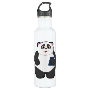 Panda met mobiele telefoon waterfles 