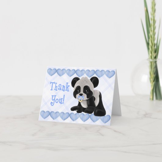 Panda met Pacifier Blue Hearts Hartelijk dank Bedankkaart (Voorkant)