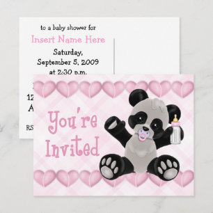 Panda met Pacifier Pink Baby shower Invitation Uitnodiging Briefkaart