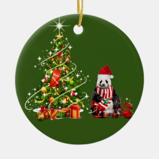 Panda met Pet scafts kerst Keramisch Ornament (Voorkant)