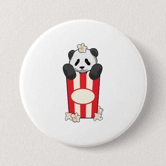 Panda met Popcorn Ronde Button 7,6 Cm (Voorkant)