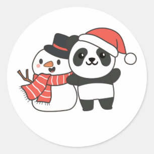 Panda met Snowman in de winter voor Kerstmis Ronde Sticker