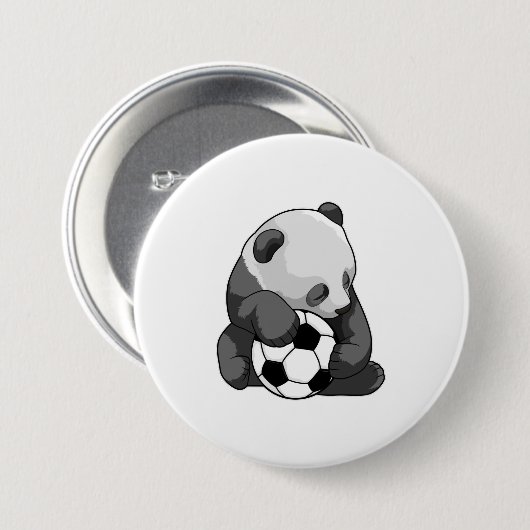 Panda met Voetbal Ronde Button 7,6 Cm (Voorkant /achterkant)