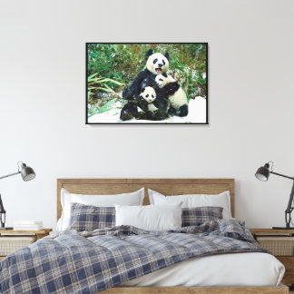 Panda met welpen Verpakt Canvas Afdruk