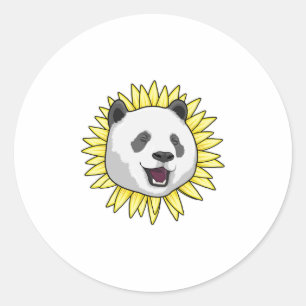 Panda met zonnebloem ronde sticker