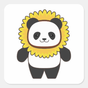 Panda met zonnebloem vierkante sticker