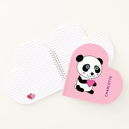 Panda mignonne avec un nom de coeur rose Carnet sp (Intérieur)