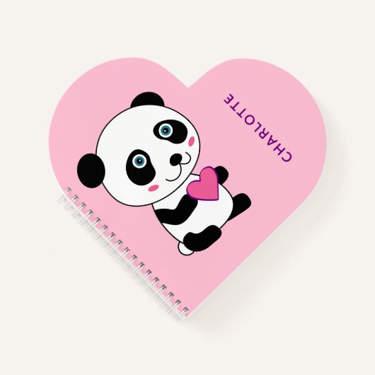 Panda mignonne avec un nom de coeur rose Carnet sp (Devant)