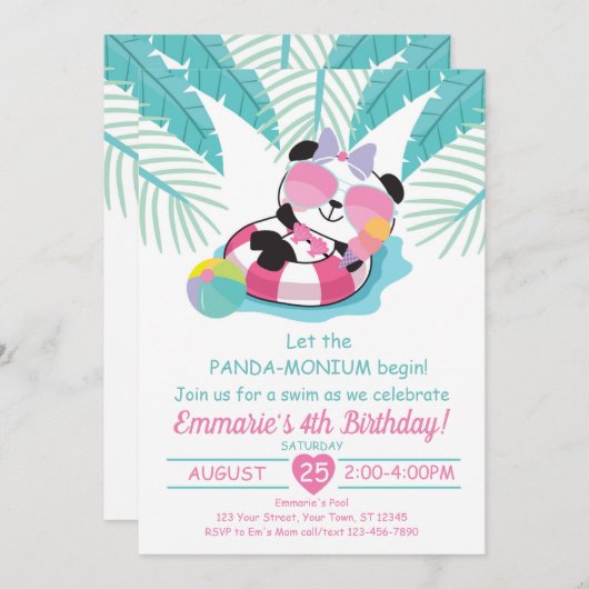 Panda-monium fête d'anniversaire Invitation Panda  (Devant / Derrière)