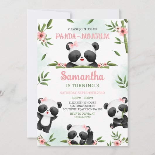 Panda-monium Panda Birthday Invitation (Devant)