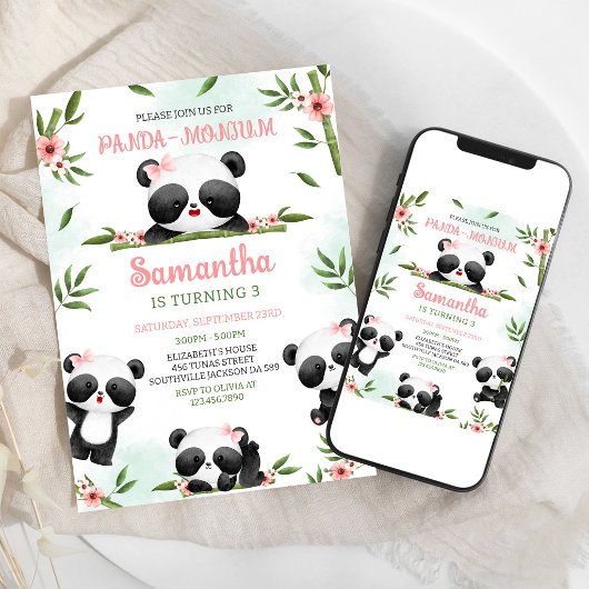Panda-monium Panda Verjaardagsuitnodiging Kaart