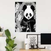 Panda noir et blanc Anime | AI Art Poster (Bureau à domicile)