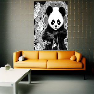 Panda noir et blanc Anime AI Art Poster
